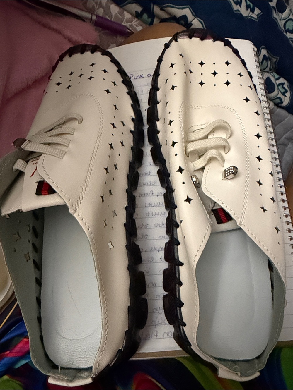 Women’s Cream Casual Lace-Up Shoes with Star Perforation